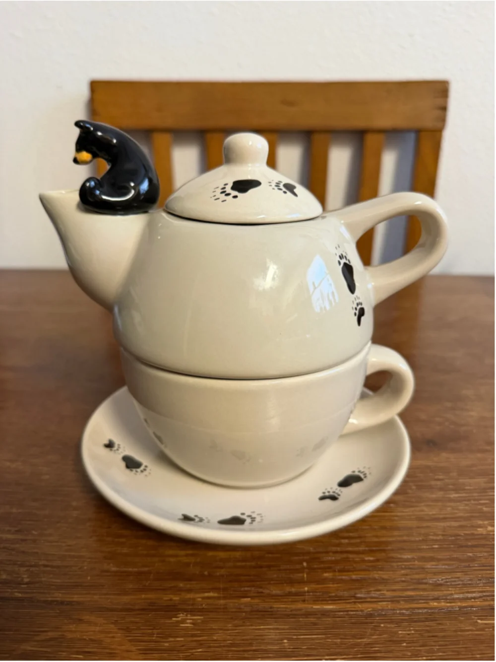 Big Sky Carvers Bearfoots Tea For One Set Jeff Fleming Black Bear Teapot Cup Sau